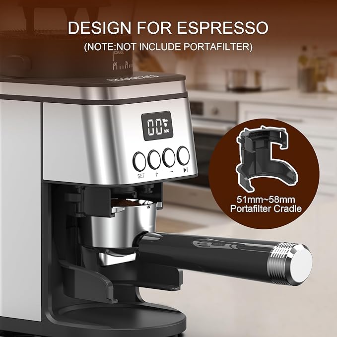 Conical Burr Coffee Grinder Electric,Stainless Steel Coffee Grinder for Home, Adjustable Burr Grinder with 30 Grind Settings, Digital Timer & 2-12 Cup Control, Removable Sealed Hopper, Easy Clean