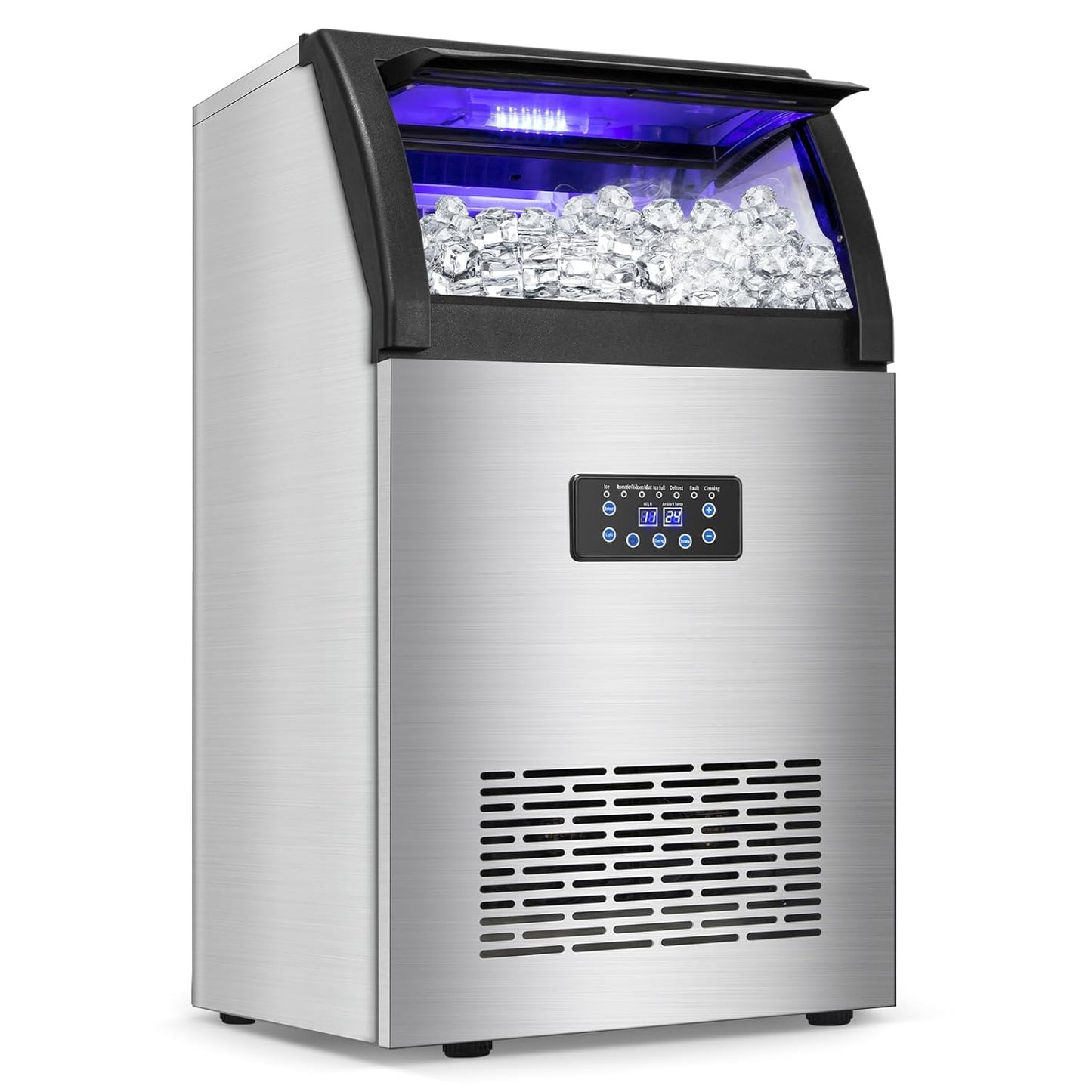 【150LBS/24H + 55 Ice Cubes/10-15 Mins】 Commercial Ice Maker - 50LBS Storage, Stainless Steel, Self-Cleaning for Home Bar Outdoor