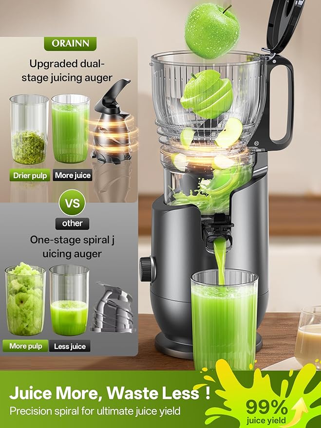 Juicer Machines with 5.8" Large Feed Chute, 400W Cold Press Juicer for Whole Vegetables and Fruits, Slow Masticating juicer Easy to Clean Juice Extractor Machine High Juice Yield