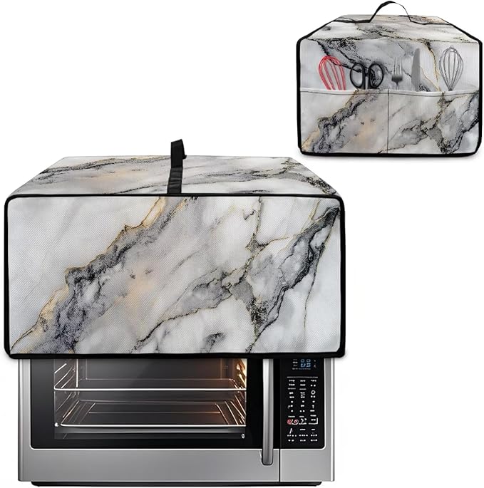 Toaster Oven Dust Cover Washable Fabric Convection Oven Cover Protector Compatible with Various Small Kitchen Appliances, S, Gray White Marble