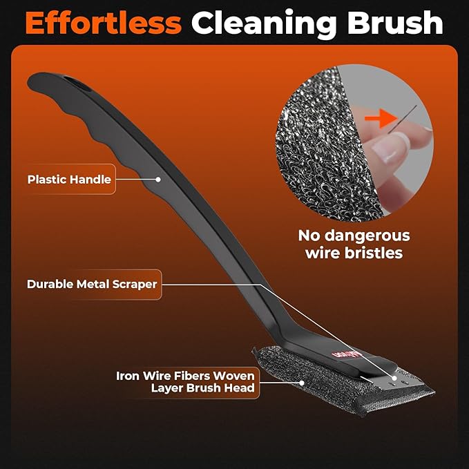 2PCS Upgraded Grill Brush for Outdoor Grill with Water Dunk Basin, Bristle Free, Steel Fiber Grill Brush for Cast Iron/Porcelain/Charcoal/Stainless Steel Grates, Gift for Men/Dad