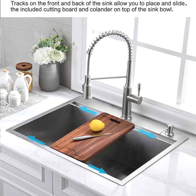 33 Inch Double Bowl Drop In Kitchen Sink Workstation - VOKIM 33 x 22 Inch Stainless Steel sink 16 Gauge Stainless Steel Drop In Kitchen Sink 10 Inch Deep 50/50 Double Bowl Sink
