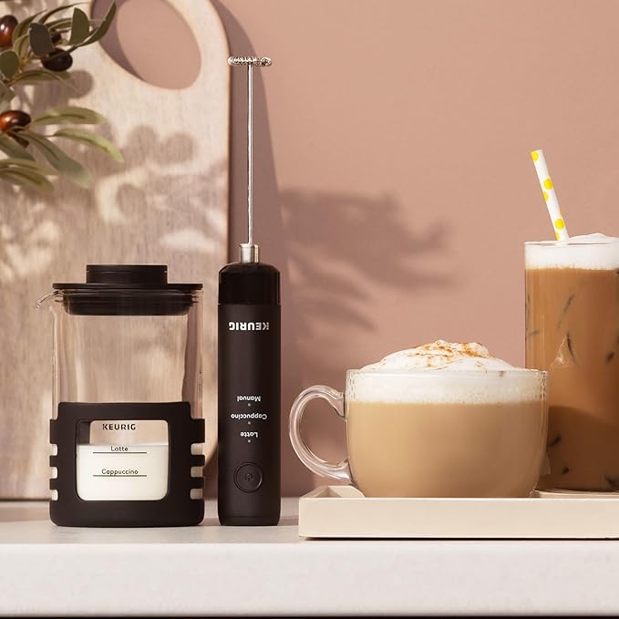 Keurig SimpleCafe Frother, Rechargeable Handheld Milk Frother for Lattes, Cappuccinos & Iced Coffee, USB Cord Included, Microwave-Safe Frothing Cup, Hot & Cold Foam Maker