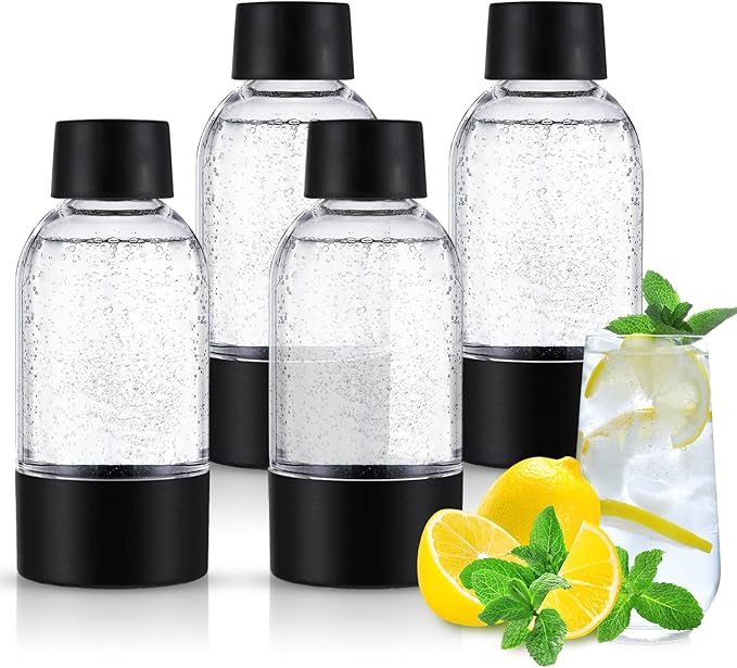 meekoo 4 Pcs Soda Carbonating Bottles Clear Plastic Soda Maker Bottle Compatible with Isoda Drinkmate Maker for Kitchen Home Party Carbonated Drinks Beverages(0.5 Liter)