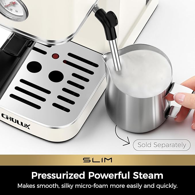 CHULUX Slim Espresso Machine with Milk Frother, 20 Bar Professional Italian Pump Espresso Coffee Machine for Home Cappuccino & Latte Maker, Stainless Steel, Creamy