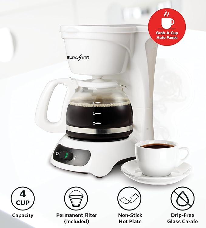 EUROSTAR ECM622W 4-Cup Coffeemaker, White