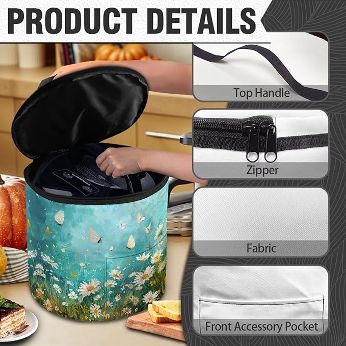 Butterfly Daisy Electric Pressure Cooker Insulation Bag Smooth Flat Surface Pressure Cooker Storage Bag with Handle and Pockets