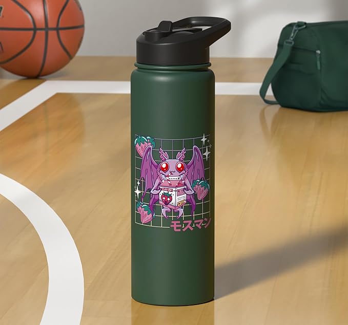 Kawaii Mothman Strawberry Milk Shake Carton Stainless Steel Insulated Water Bottle