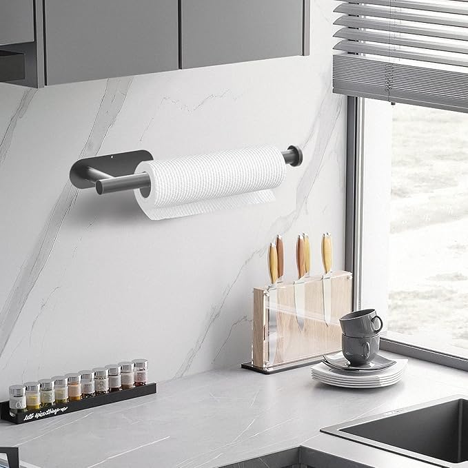 DEKAVA Under Cabinet Wall Mount Paper Towel Holder, Self-Adhesive Bar, Stainless Steel 13 inch (Grey, 1)