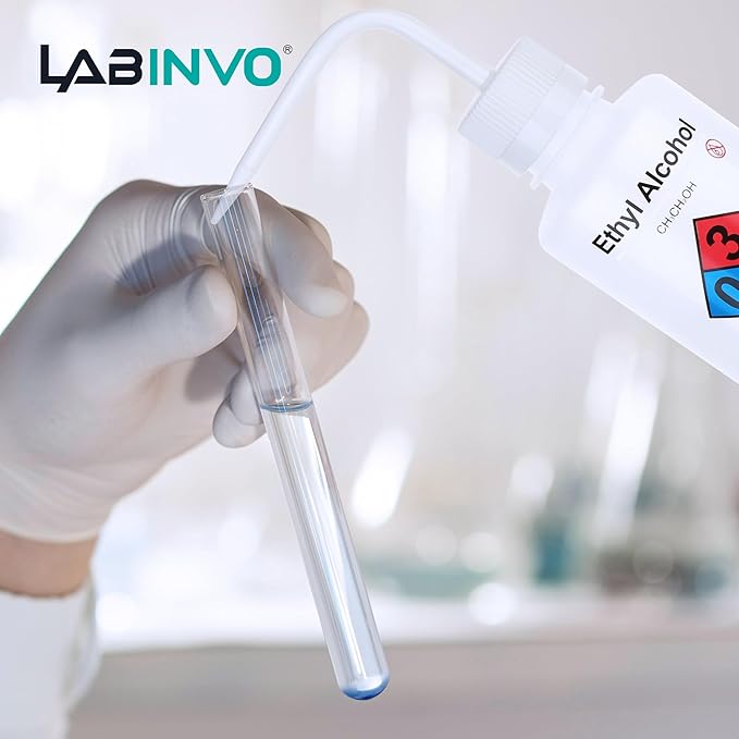 Safety Wash Bottles, Vol.500ml, 6PCS of Lab Rinse Squeeze Bottles, Printed Acetone, Ethyl Alcohol, Methanol, Isopropanol, Distilled Water, Sodium Hypochloride, LDPE Material, IN-WBS001