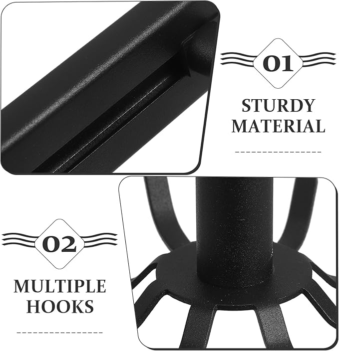 Angoily Wall Mounted Rotating Kitchen Utensil Hooks Organizer, 8 Black Hooks for Hanging Cooking Tools and Sundries, Space-Saving Wall Hanger for Kitchen and Bathroom Storage