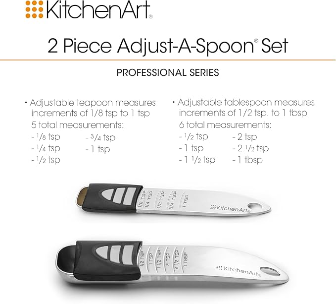 KitchenArt Pro Adjustable Measuring Set, Includes Adjustable Tablespoon, Teaspoon, and 1 Cup Measuring Cup
