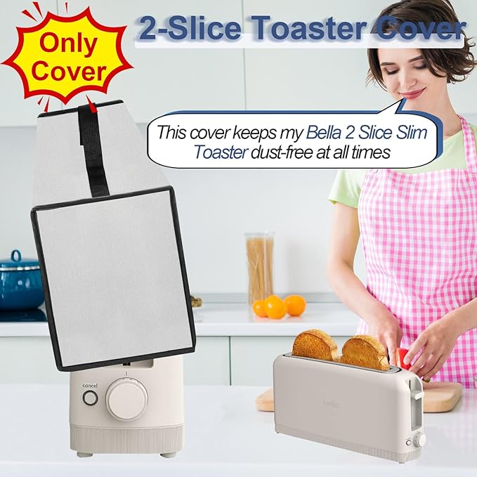 Cover for Bella 2 Slice Slim Toaster, Waterproof Heat-Resistant Dust-proof Toaster Case Heavy Duty Thickened Fabric Toaster Cover with Handle (Only Toaster Lid-Silver)