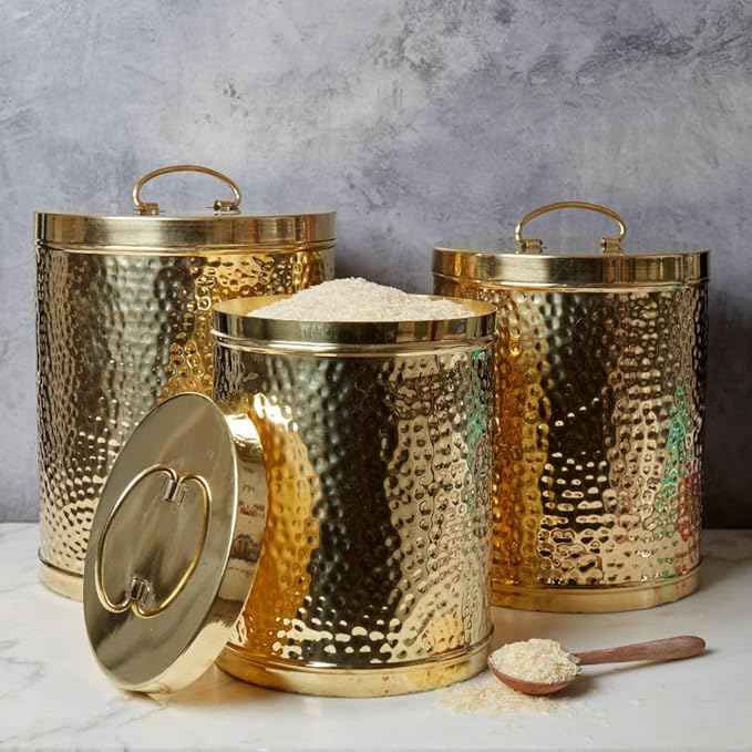 Canister Sets for Kitchen for Pantry, Gold Brass, 13" Tall, Set of 3pcs