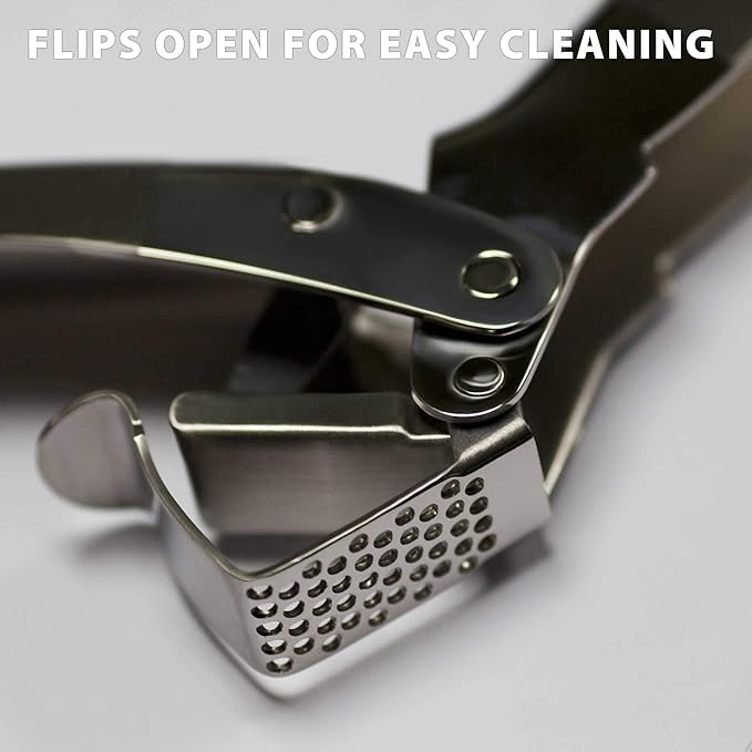 MANNKITCHEN Stainless Steel Garlic Press, Heavy Duty Professional Grade Double Lever-Assisted Garlic Mincer with High Capacity Reservoir - Easy to Clean and Rust Free Garlic Crusher