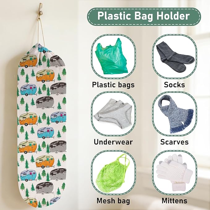 2Pcs Camping RV Essentials Plastic Bag Holder, Reusable Hanging Grocery Bags Holder for Camper RV Accessories, Portable Trash Bags Organizer for Camper Must Haves, Picnics, Beach, Hiking