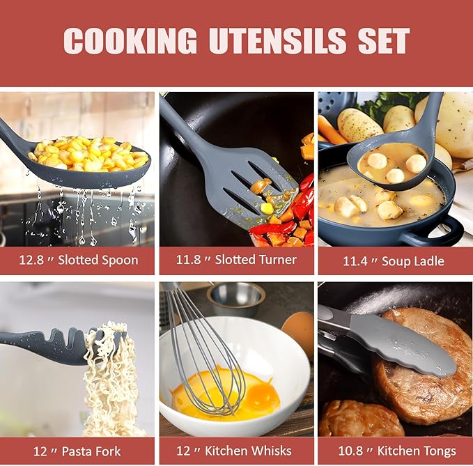 RAXCO Kitchen Set,7-Piece Cooking Utensils,5-Piece Kitchen Gadgets,6-Piece Knife set,Gray