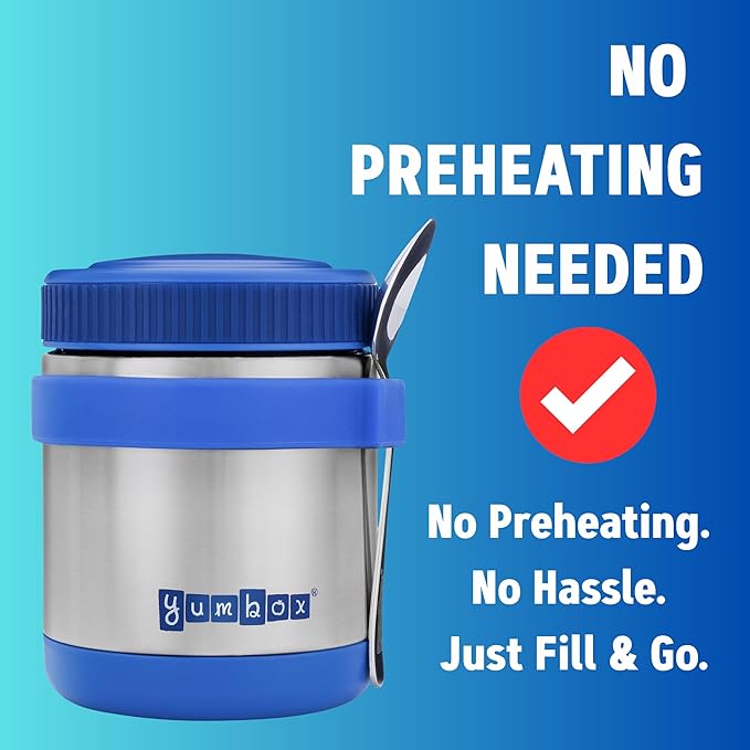 Yumbox Wide Mouth Zuppa 14 oz Triple Insulated Stainless Steel Food Jar, Superior Heat Retention, Leakproof, with Utensil Band and Spoon, Easy Open Grip, Hot 6 Hours or Cold 12 Hours, (Neptune Blue)