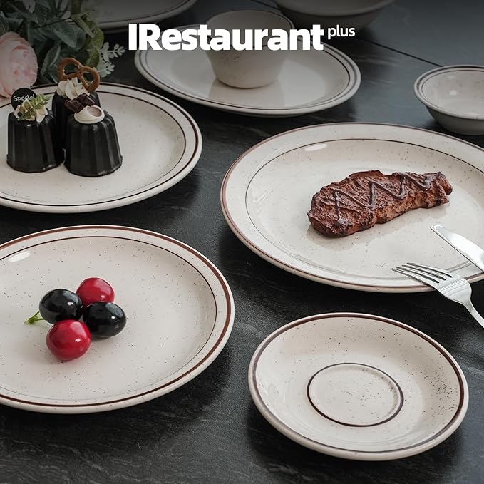 Stoneware Narrow Rim Commercial Grade Dinnerware Brown Speckle, Plate 9", Case of 24