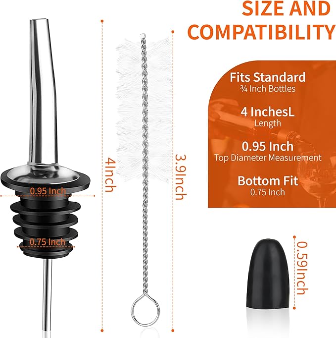 48PACK Stainless Steel Pourers Spouts for Liquor Bottles,Liquor Pour Spout With Dust Caps,Bottle Pourers for Alcohol, Olive Oil - Speed Pourers, Bar Bartender Accessories