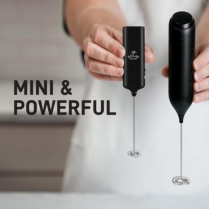 Mini & Mighty Milk Frother Wand – Powerful Handheld Coffee Frother, Battery Operated Drink Mixer – Compact Pocket Size – Detachable Whisk for Latte, Cappuccino, Matcha, Hot Chocolate – Black