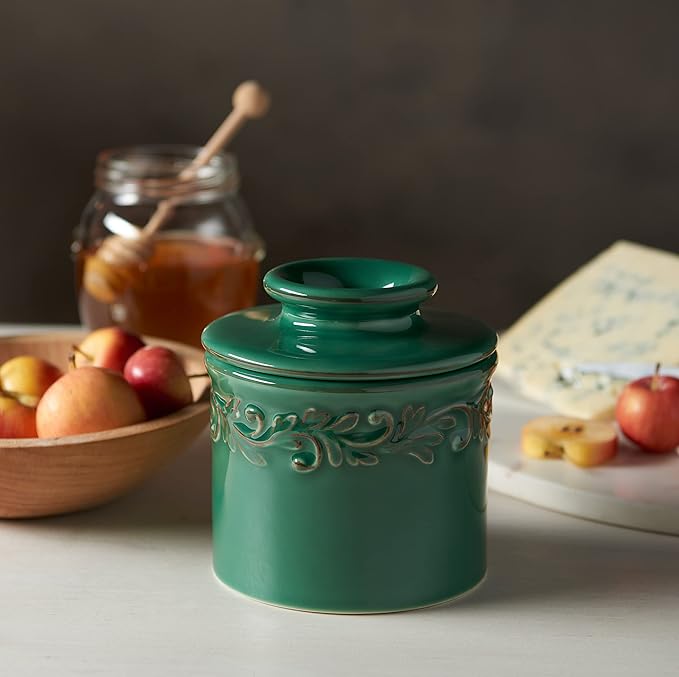 Butter Bell - The Original Butter Bell crock by L Tremain, a Countertop French Ceramic Butter Dish Keeper for Spreadable Butter, Antique Collection, Emerald