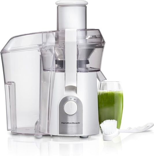 Hamilton Beach Juicer Machine, Big Mouth 3” Feed Chute for Whole Fruits and Vegetables, Easy to Clean, Centrifugal Extractor, Vegetable & Fruit Juicer, BPA Free, 800W Motor, White