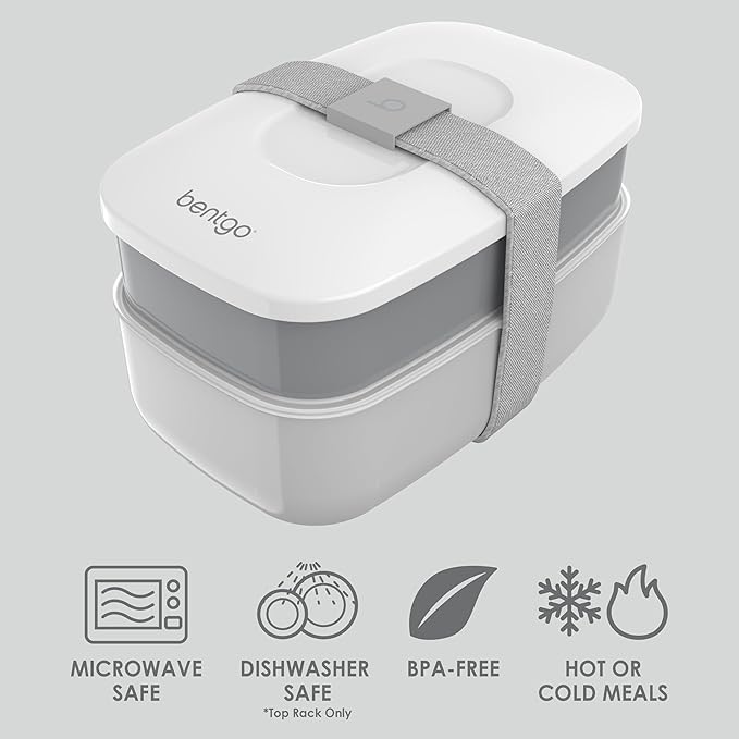 Bentgo Classic - Adult Bento Box, Stackable 3-Compartment Lunch Box with Removable Utensil Set and Sealing Strap, BPA-Free, Food Container Ideal for Meal Prep, Work, and On the Go (Gray)