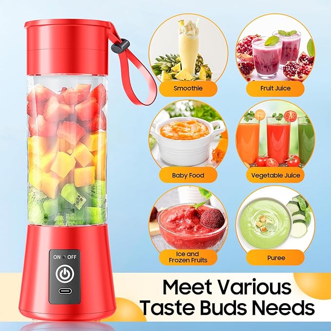 Portable Blender for Smoothies & Shakes - Cordless Personal Size Blender with 6 Blades, 380Ml Juice Cup, Lightweight & Rechargeable, Freshly Squeezed for Picnic/Sports/Office, Mother's Day
