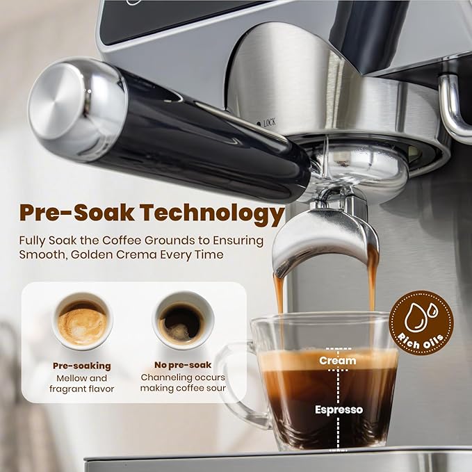 Expresso Coffee Machines with Touchscreen 20 Bar Professional Espresso Maker with Milk Frother & Hot Water, Stainless Steel Coffee Maker for Latte Americano, Cappuccino Machine for Home Office