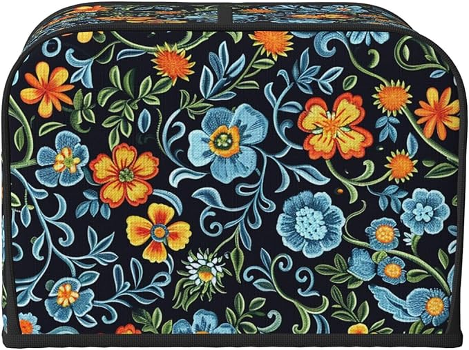 Blue Floral Covers for 4 Slice Toasters,Cute Country Bread Machine Cover with Handle,Washable Stain Resistant Kitchen Small Appliance Cover Dining Decor