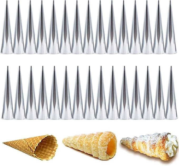 30 PCS Non-Stick Stainless Steel Cream Horn Molds - Large, 5" Big Size for DIY Cooking Danish Pastry, Lady Lock, Croissant, Ice Cream Egg Roll