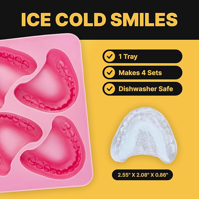 Fairly Odd Novelties FON-10014 Smile Teeth Denture Shaped ICE Tray Mold Perfect Gag or White Elephant Gift for Dentists or Seniors makes 4 Cubes One Size Pink