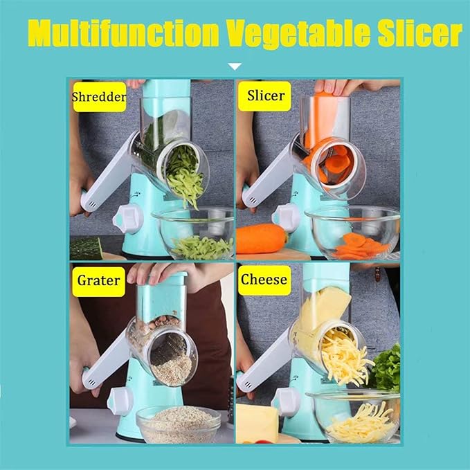 Rotary Cheese Grater Grinder Vegetable Shredder 3-in-1 Vegetable Slicer Shredder for Cheese Potato Onion Cucumber Carrot Red