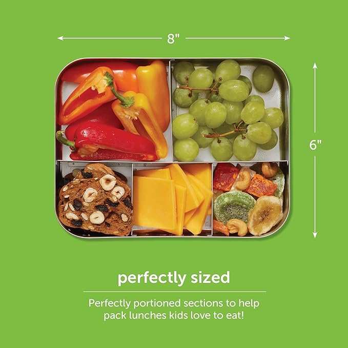 LunchBots Medium Uno Stainless Steel Sandwich Container - Open Design for Wraps - Salads or a Small Meal - Eco-Friendly - Dishwasher Safe and BPA-Free - Aqua Dots