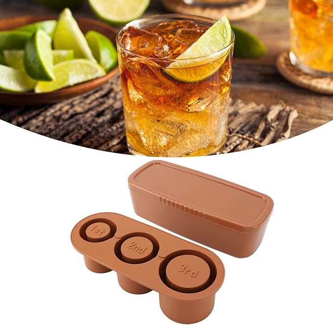 Silicone Ice Cube Tray, Spill Hollow Cylindrical Ice Tray, Easy Release, Safe, Large Capacity, Removable Lid, Reusable for Freezer (Brown)