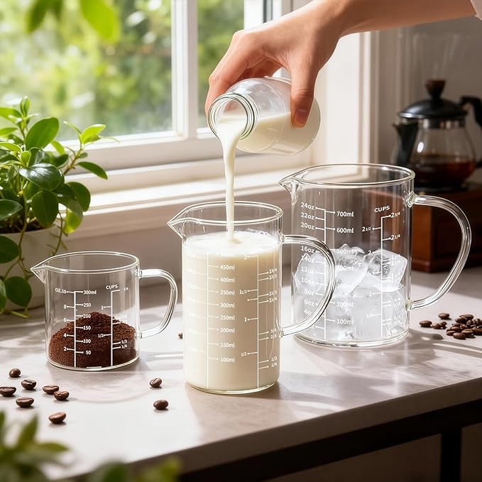 77L 5 Pack Glass Measuring Cup Set, [Insulated handle, V-Shaped Spout], High Borosilicate Liquid Glass Measure Cup for Kitchen, Easy To Read, Dishwasher, Freezer, and Microwave Safe
