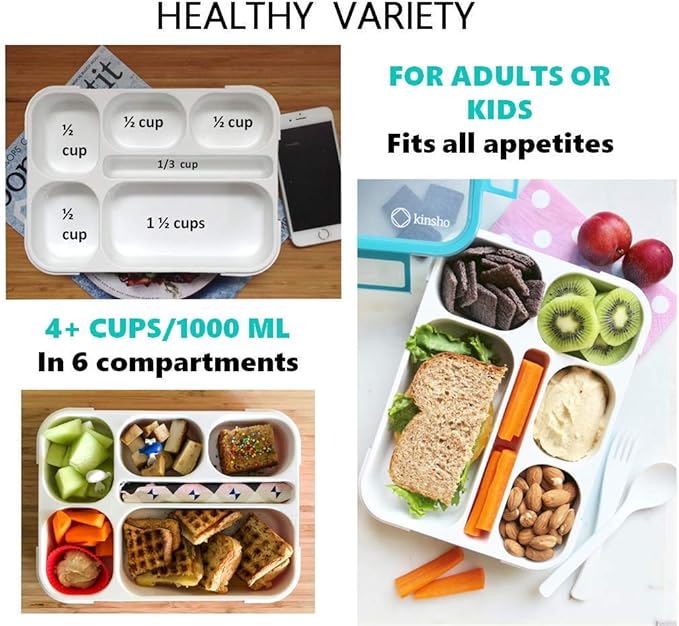 kinsho Lunch Boxes for Boys Teens Adults - Bento Box Set with Insulated Bag and Ice Pack, 6 Compartment Leak Proof Food Container, BPA-Free, Microwave Safe, Ideal for School & Work, Pink