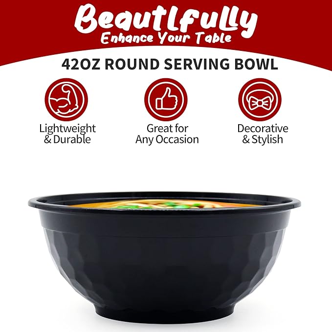 POPMISOLER 150 Pcs Stackable Meal Prep Bowl Containers,42 OZ Food Takeout Bowls Reusable,Black Disposable With Lids,Microwavable Dishwasher Safe Leak Resistant for Noodle Soup,Salads& Ramen (42oz)