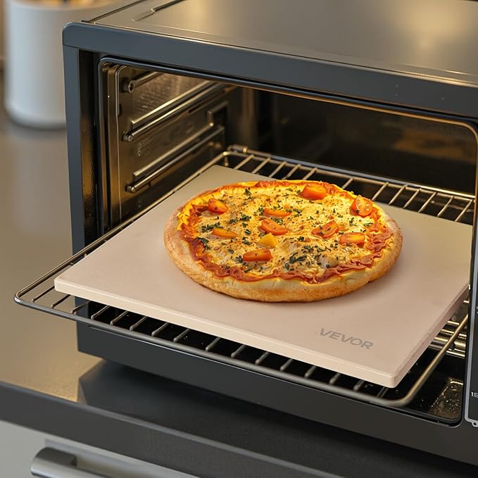 VEVOR Pizza Stone, 20 x 14 x 0.6 in Rectangular Cordierite Pizza Stone, 1450℉ Heat-Resistant Cook Stone, Extra Large Baking-Stone with Metal Peel, Scraper, for Kitchen Bake Oven, BBQ Grill