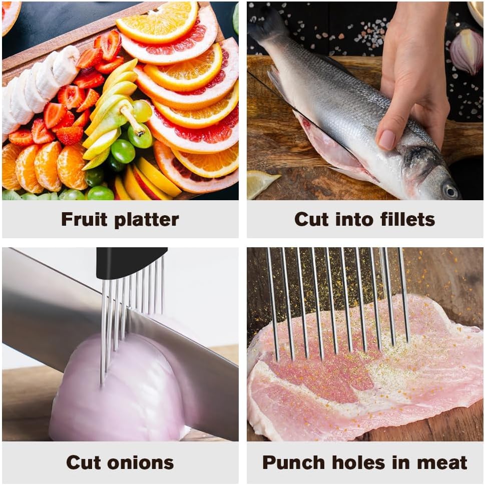 Stainless Steel Onion Slice Holder, 2025 New Tomato Cutter, Multi-Purpose Vegetable Slicer for Kitchen, Durable Food Chopper Kitchen Chopper Slicing Assistant Tool (A-3Pcs)