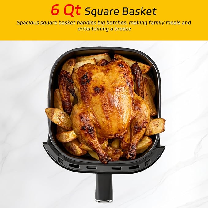 6Qt Air Fryer 14-in-1 with Viewing Window, Large Capacity, 392℉ Max Crisp, No Flipping Dual Heating, 1700W Fast Even Cooking, Nonstick Dishwasher Safe Basket, Bake Roast Dehydrate Reheat