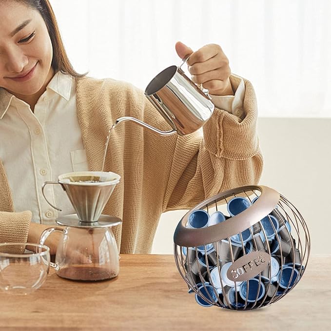 Coffee Pod Holder, Large Capacity Organizer, Metal, Brown