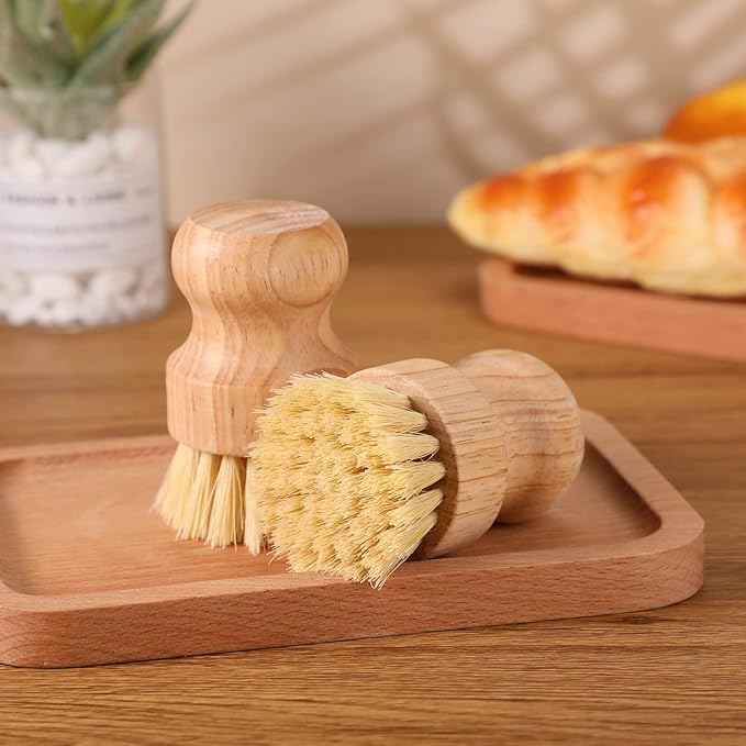 Nuenen 60 Packs Bamboo Dish Scrub Brushes Wooden Scrubbers Set Kitchen Dishwashing Scrubber with Natural Sisal Bristles for Iron Pot Pan Sink(Sisal)
