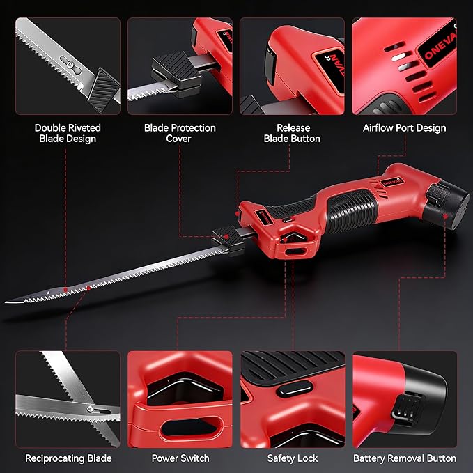 12V Cordless Electric Fillet Knife, 4 Ti-Nitride Coated Non-Stick Blades, Cordless Fillet Knife with 2PCS Rechargeable Battery Packs, 1 Quick Battery Charger, and 1 Storage Carry Case for Fishing, Filleting, Outdoors