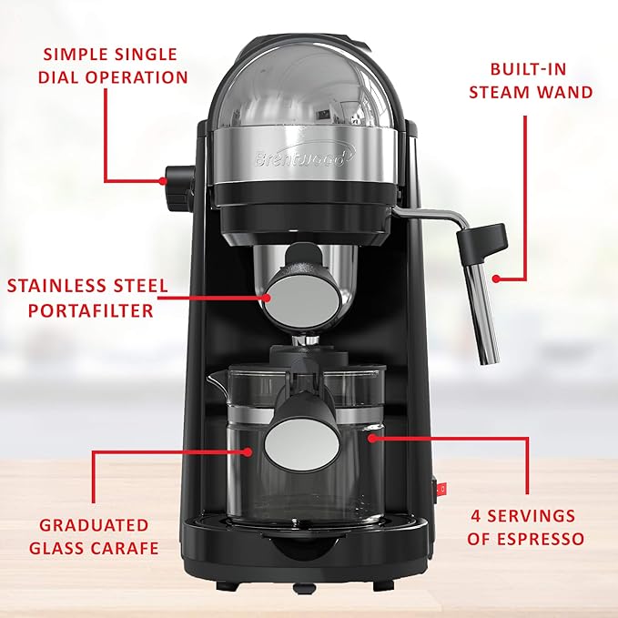 Brentwood GA-135BK Espresso and Cappuccino Maker, 4 Servings, Black
