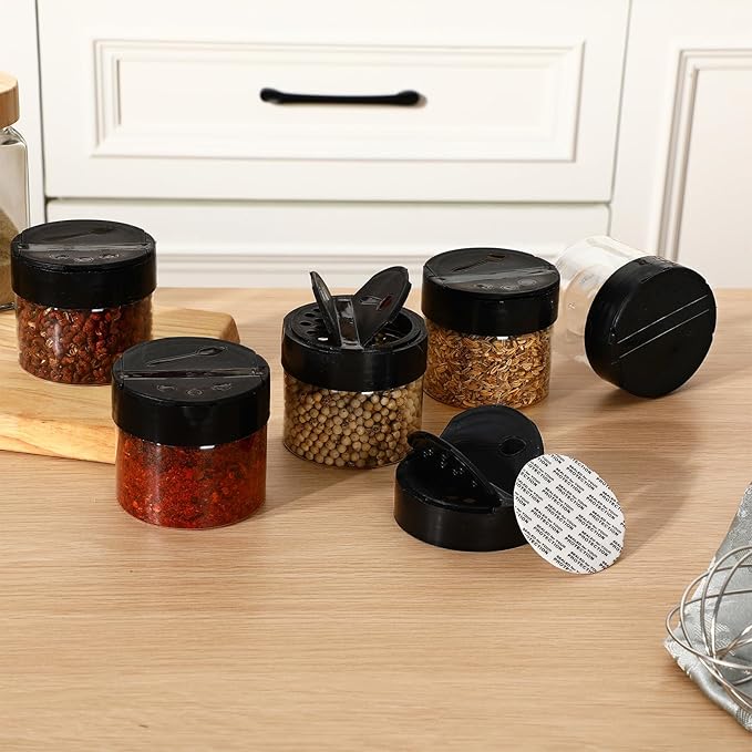 50 Pack 3.4 oz Plastic Spice Jars with Black Cap Empty Clear Spice Bottles Containers Seasoning Jars with Shaker Lids for Storing Herbs and Seasoning Powders Kitchen Restaurant Storage