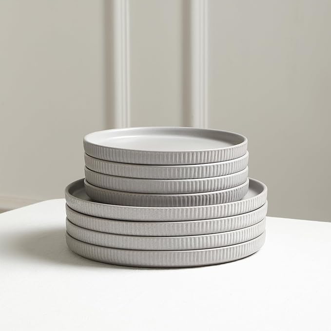 Stone Lain Haven Stoneware 12-Piece Dinnerware Set, Grey - Plates and Bowls Sets for 4, Elegant Dish Set, Includes Dinner Plates, Salad Plates Cereal Bowls, Microwave & Dishwasher Safe