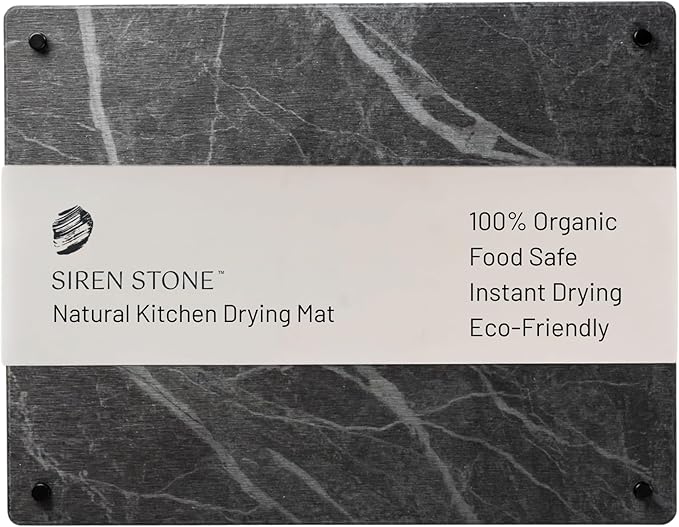 Natural Stone Dish Drying Mat 18" x 14", Slate Color - Diatomaceous Earth Kitchen Mat | Quick Drying, Non-Toxic, BPA-Free, Eco-Friendly | Female-Founded USA Brand