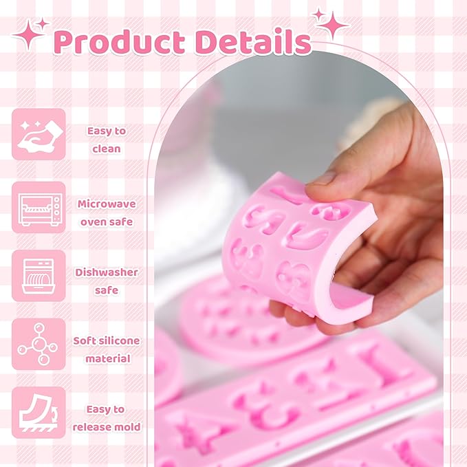 YunKo 3Pack Silicone Fondant Letters Molds and Numbers Molds 0-9 Numbers and 26 Letters Silicone Fondant Chocolate Clay Molds for Decorating Cake Candy Chocolate DIY Cake Decorating